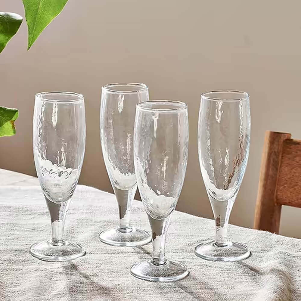 Nkuku Yala Hammered Champagne Glass Clear Glass